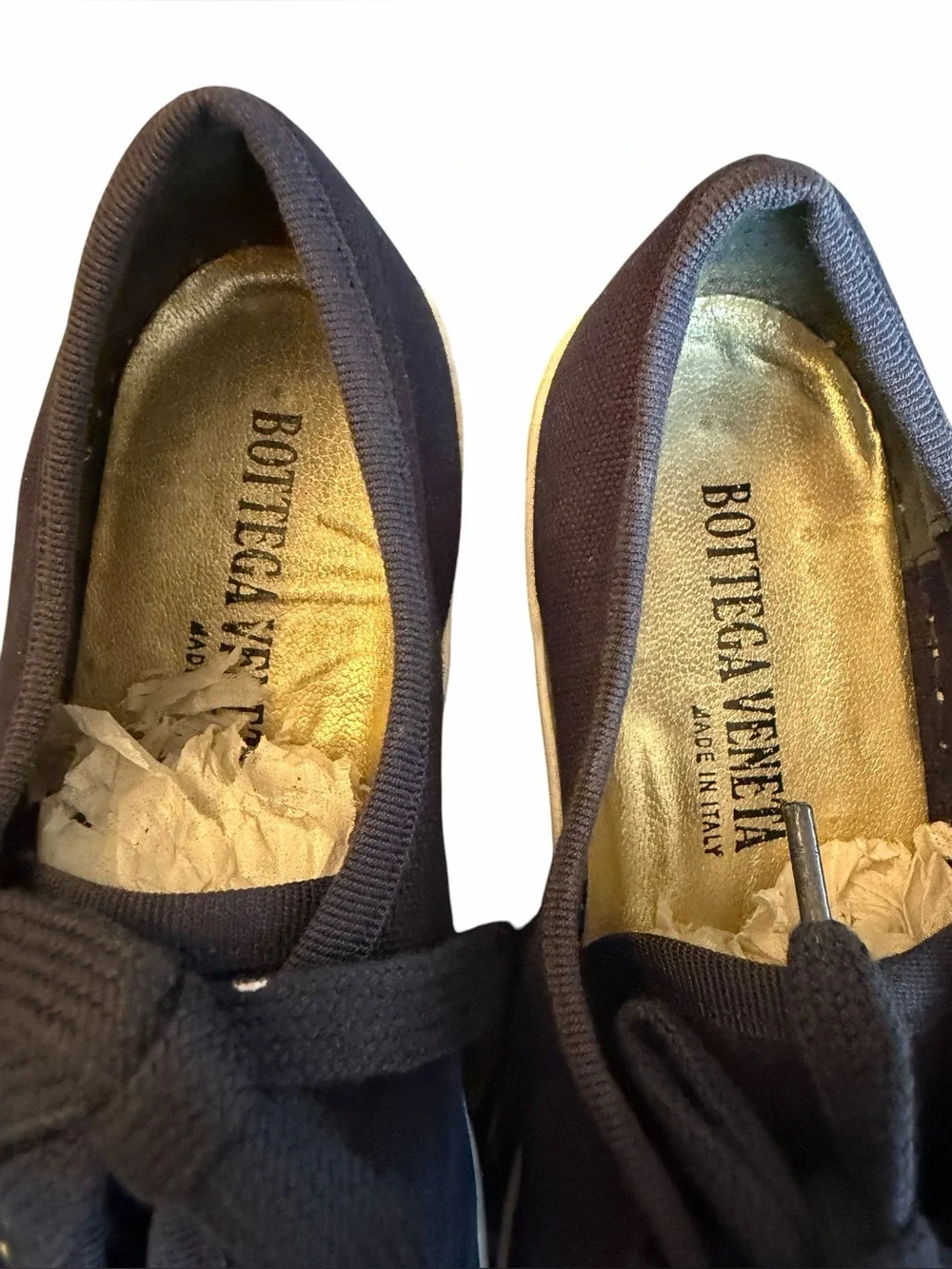 Bottega Veneta Navy Canvas Intrecciato Cap Toe Sneakers EU 34.5